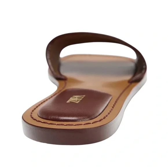 Zara Women's Glossy Brown Slide Sandals - Picture 3 of 3